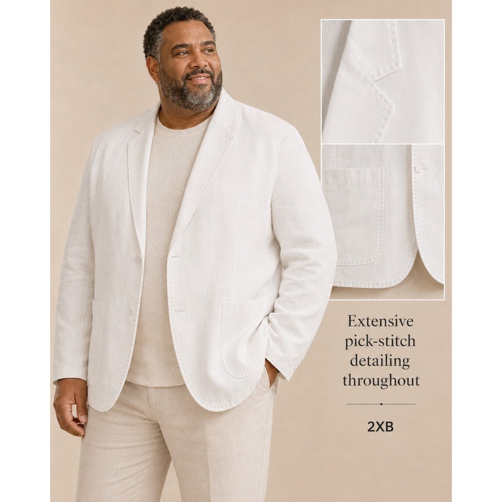 Baird McNutt Murano White Linen Blend Blazer Jacket Mens 2XB Single Breasted